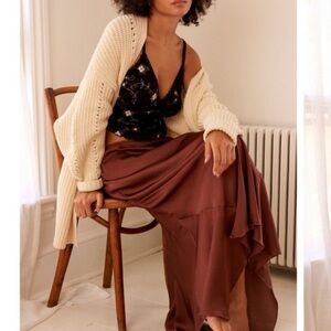 Free People You are an Angel Satin Slip Maxi Brown Small